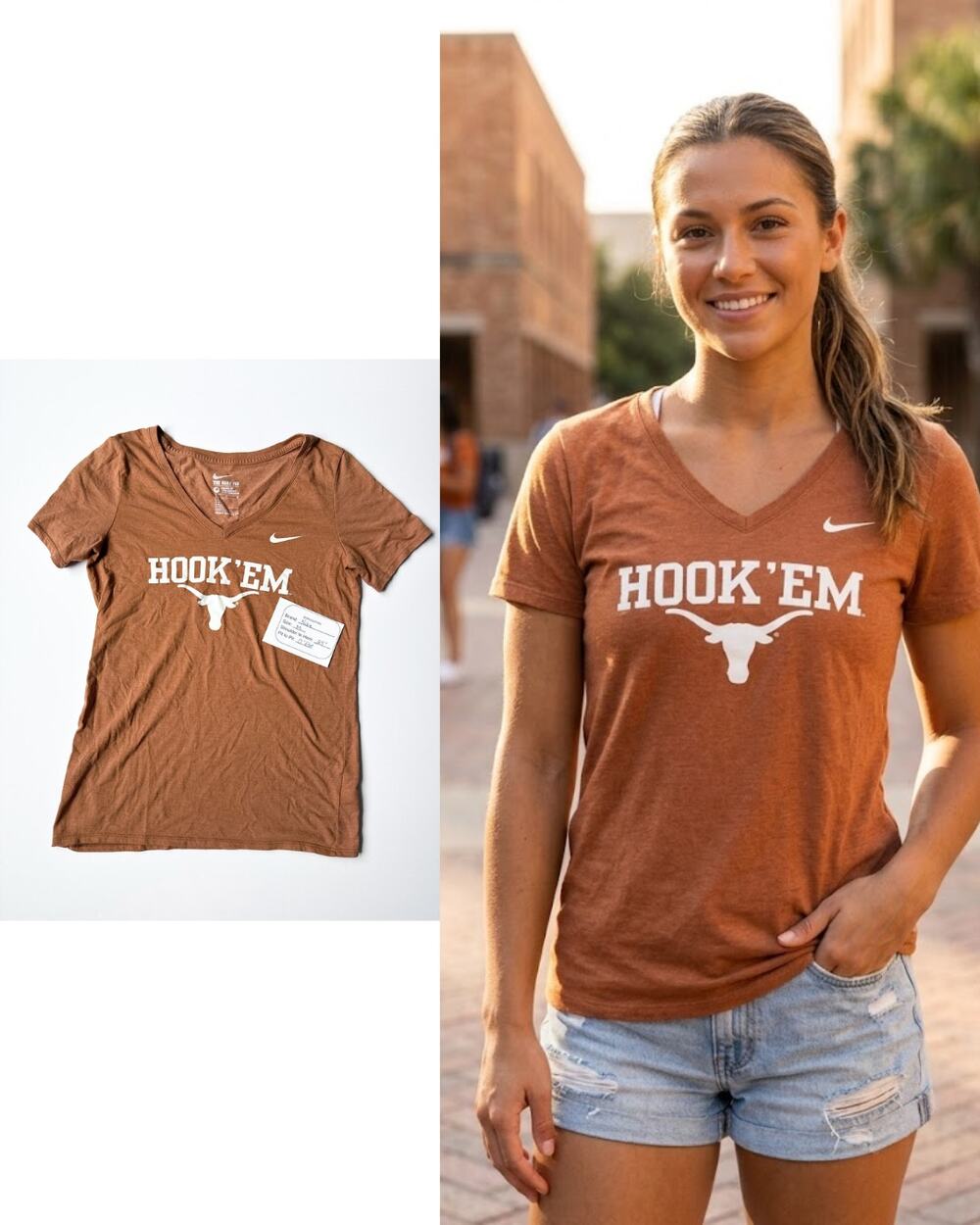 Nike Texas Longhorns "Hook 'Em" V-Neck Tee | Burnt Orange | Women's Medium